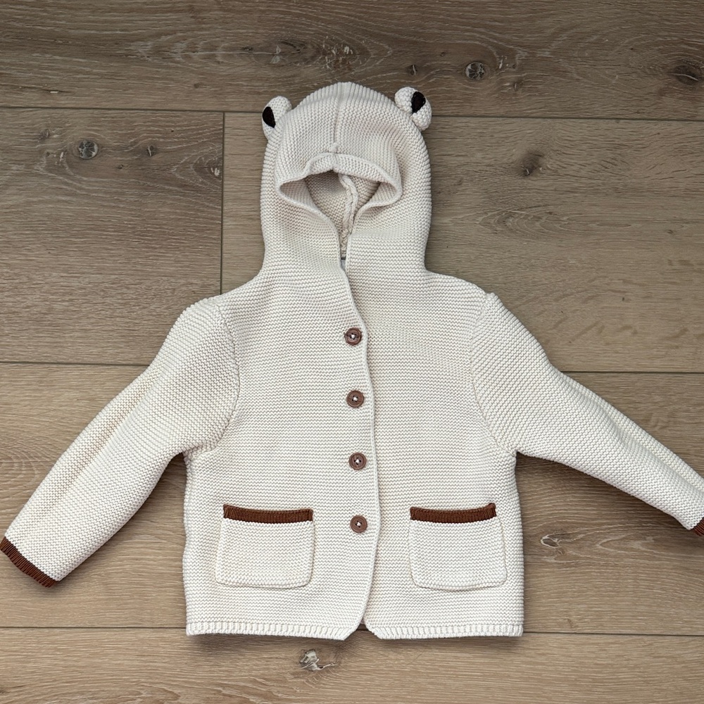 Rare Editions Cream Knit Hooded Kids Cardigan with Bear Ears